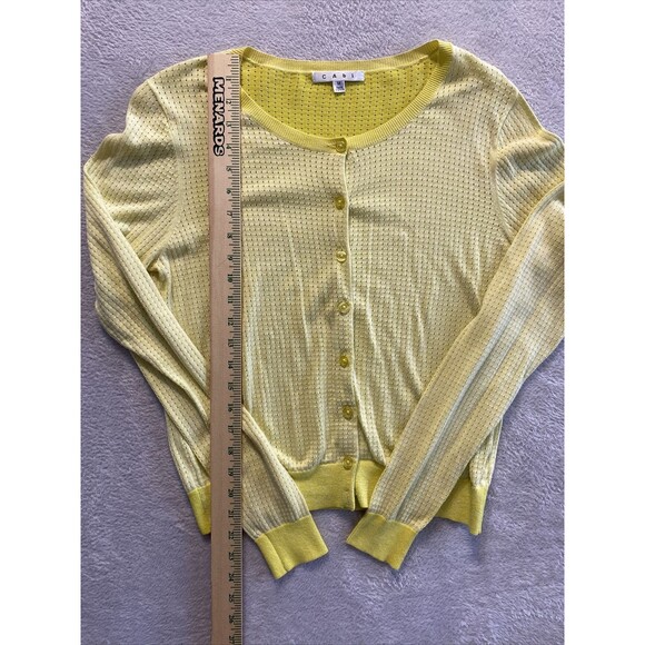 Cabi Sweater Women's Medium Open Knit Cardigan Sweater Style 706 Yellow Button - Picture 3 of 9